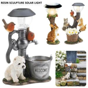 Decoraties Garden Decoraties LED ZONDAGLICHT LAND LANDSCHAP VERLICHTING DIEREN PUPPY/ KITTEN/ NACHT LAMP RESIN FICURINE SCIENTURE BUIDEN Decor