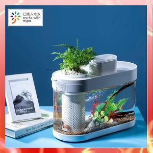 Decoraties Geometrie Amfibisch Eco Fish Tank Pro Automatische timing Voeden Wifi Smart Box Werken met Mijia Volledig kleurengamma Verlichting 230915