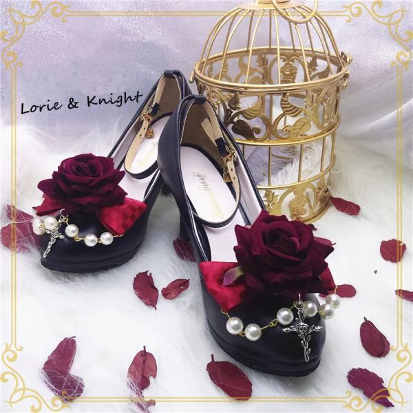 Décorations Gothic Lolita Shoes Clips Halloween Party Chaussures Accessoires de décoration Chaîne de perle de rose