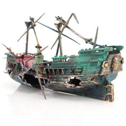 Decoraties Large Aquarium Decoratie Boat Plactic Ship Air Split Shipwreck Fish Tank Decor C Fishtank 230606 Drop levering DHZTB