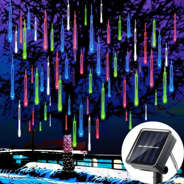 Décorations LED Meteor Shower Solar LED LIGHTS FAIRY GARLAND TELET DÉCORATIONS DES STREETS STREET STRAEUR LEAUX EXTÉRIEUR 8 tubes 30 / 50cm