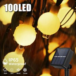 Décorations LED Solar String Lights Outdoor 200 Ball Globe Camping Fairy Lampe étanche jardin de Noël décor de fête