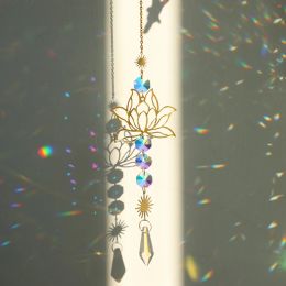 Decoraties Lotus Zon Catcher Kristallen Regenboog Hangende Suncatcher Chakra Light Catcher glas in lood Prism Raam Outdoor Garden Decoratie