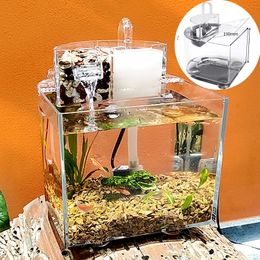 Decoraties Mini Desktop Fish Tank Set met deksel Waterfilter 2,5 W Dompelpomp ecologisch aquarium transparant aquarium Home Decor 231113