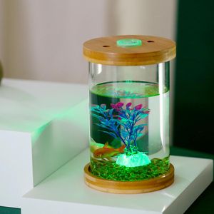 Decoraciones Mini botella de paisajismo con luz, botella de pez Betta para decoración de peceras, accesorios para peces Betta de acuario DIY