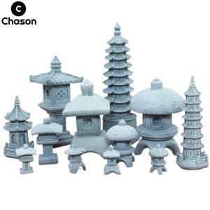 Décorations Miniature Sand Stone Tower Tower Pavilion Ornements Lantern Figurines Fairy Garden Bonsai Rockery Lanscaping for Terrarium Room Decor