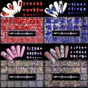 Décorations Kit de strass de clou Kit mixte AB Glass Crystal Crystal Diamond Nail Art Décorations 21 Boîte de grille ACCESSOIRES ACCESSOIRES DE COLONNE