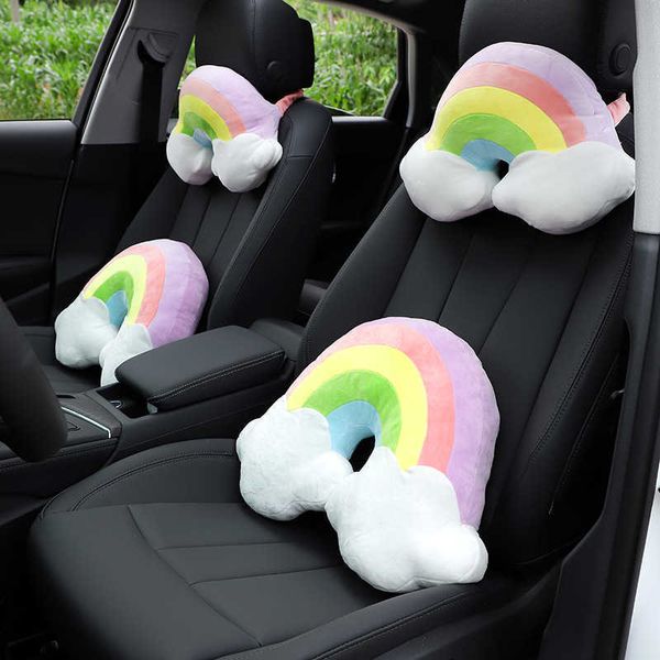 Décorations Nouvelle arrivée toon mignon appui-tête en peluche arc-en-ciel soutien lombaire créatif voiture cou oreiller ornement fournitures intérieures R230228