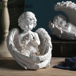 Décorations Northeuins Angel Girl Candle Holder Figurines Nordic Fairy Candlestand Garden Modern Resin Statue Interior Home Shelf Decoration