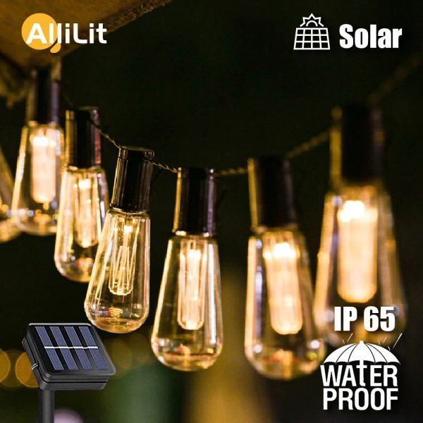 Decoraciones luces de cuerda solar al aire libre LED IP65 impermeable edison bulbo retro