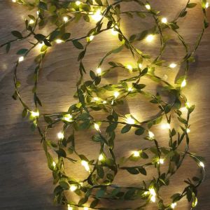 Décorations extérieures minuscules feuilles de feuilles en cuivre fée lumières files d'étoiles garales décorations de Noël pour la maison du Nouvel An jardin de jardin lampe rue