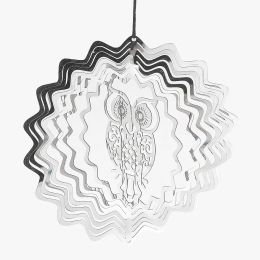 Decoraties Owl Wind Spinner Catcher metaal stromende roterende 3D Mirror Reflectie Windchimes Hangdoek Tuinhangende Decoratie Bird afschrikmiddel