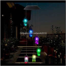 Decoraties Patio, Lawn Drop Delivery 2021 LED Solar Light Outdoor Wind Chimes Lights Romantic Wishing Bottle Starfish windbell String Lamp