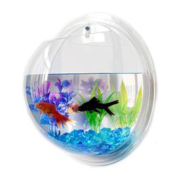 Décorations Pinsjar acrylique bol de poisson tenture murale réservoir d'aquarium fournitures pour animaux de compagnie aquatiques produits de montage pour poisson Betta 230915