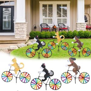 Décorations arc-en-ciel spinner moulin à vent chat tigre sur vélo bicycle bicycle spinner whirligig jardin pelouse gadgets décoratifs