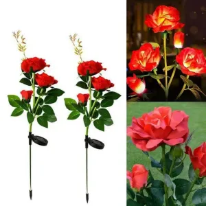 Décorations Red Rose Solar Solar Ground Outdoor Termroproping Yard Power LED LED FLOWER ARTIFICIAL FLORY POUR COURTYARD PLADCAPE DÉCoration du jardin