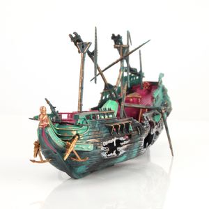 Decoraties Hars Plastic Shipwreck Artificial Ornament Simulation Decor Sunk Wreck Boat Floating Props Crafts Arts voor Aquarium Landscaping 230506