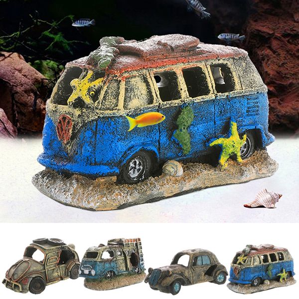 Décorations Résine Épave De Voiture Ornement Poisson Crevette Cachette Grotte Abri Véhicule Cassé Maison Fish Tank Aquarium Aménagement Paysager Décorer Accessoire 230625