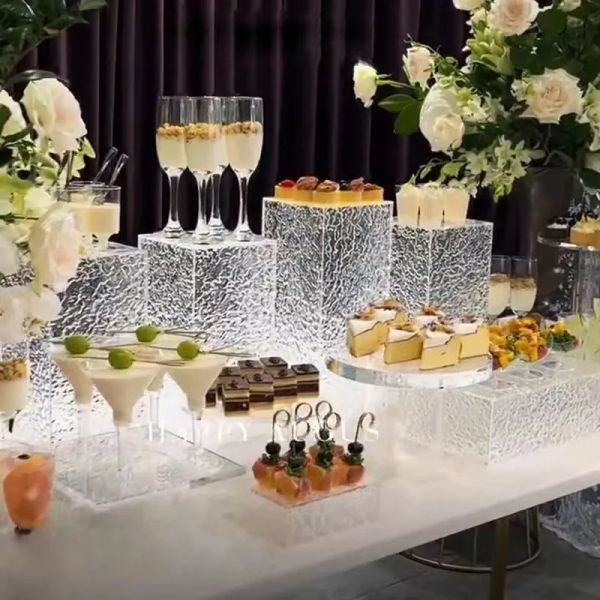 Decoraciones Decoración romántica para bodas Barra de postres Mesa Buffet Porta platos Estante de acrílico Banquete de bodas Pastel Galletas Sushi Pan Frutas Té Bre