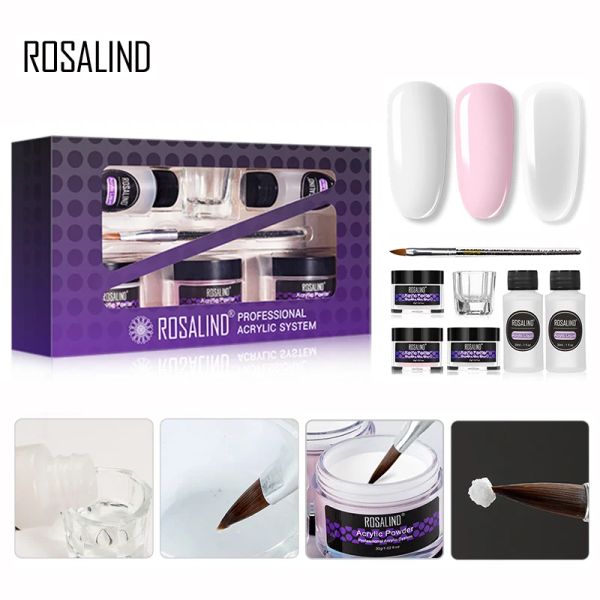 Décorations Rosalind Kit de poudre acrylique Poly Nail Gel Extension sculpture Art Design manucure ensemble acrylique brosse à ongles constructeur Nail Gel Nail Art