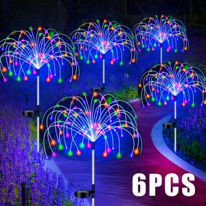 Decoraties Zonne-vuurwerk LED-paalverlichting Buitentuin Decor Pathway Fairy Light Waterdicht Yard Gazon Patio Landschap Decor Solar Lamp