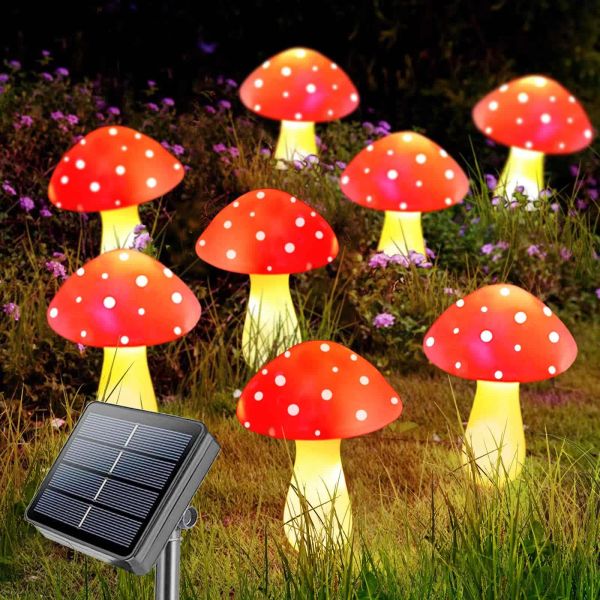 Décorations Panneaux solaires champignons fée solaire léger extérieur IP65 étanche de fées de fée de fées