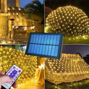 Decoraties Solar Power of EU -plug LED Net String Lights Street Garlands Kerstmis Outdoor Nieuwjaar Wedding Party Fairy Garden Decor