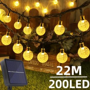 Décorations Lumières de cordes solaires extérieures 200 LED Crystal Globe Lights Solar Solar Festoon Fairy Light for Garden Christmas Outdoor Decor