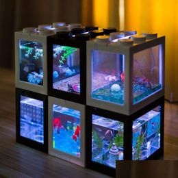 Decoraties Stapelbaar Desktop Miniatuur Aquarium Aquarium Schildpad Kwallen Betta Reptiel Ecologisch Mini Afstandsbediening Drop Delive Dhvms