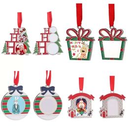 Décorations Sublimation Métal Chaleur Blanc Transfert Blanc Père Noël Pendentif DIY Arbre De Noël Ornements Cadeaux Fy4756