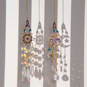 Décorations Suncatcher Crystal Pendant Sun Moon Fenêtre de lune Prisms Rainbow Vintage Vint carillon Hanging Light Catcher Home Garden Craft Decoration