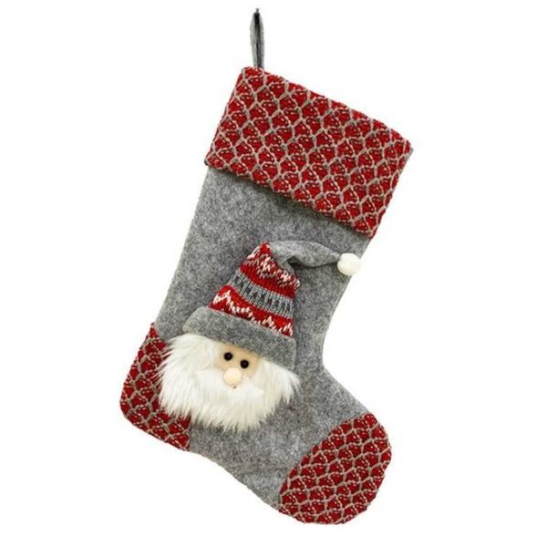 Decoraciones Los últimos calcetines de tamaño 44 cm Decoraciones estilo muñeco de nieve rojo y gris Colgantes para árboles de Navidad PFGM