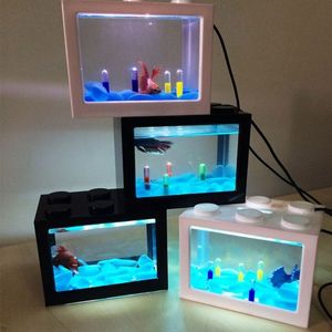 Decorations USB Mini Aquarium Fish Tank met LED Lamp Light Betta Fighting Cilinder Decoratie 230711