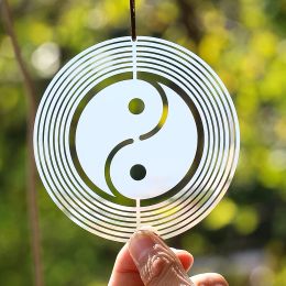 Decoraties Whirligig 3d yin yang wind spinner catcher roestvrij staal feng shui tai chi windtijgjes spiegel reflecterende tuin hangende decor