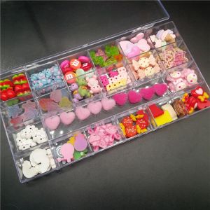 Decoraties xxl schattige zoete kawaii 3d nagel charmes set snoep/jelly beer/pom pom/kersenmixvorm voor diy nagel art decoratie acrylbox