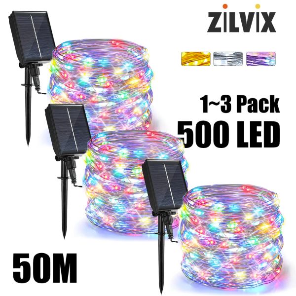 Décorations Zilvix 50m 500leds Solar LED Light Outdoor Festoon Lamp Garden Solar Fairy Light String étanche de Noël étanche décoration