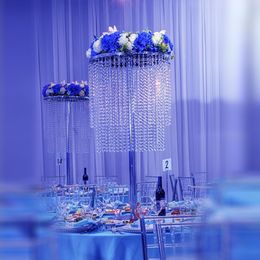 Decoratief acryl kristallen bloemenrek trouwtafel middelpunt 80 cm lange 2-laags feestpilaarwegleidingen voor huizendecoratie