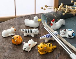 Articles décoratifs fleurs animaux japonais mignons animaux chats et chiens zodiaque chinois artisanat en céramique porte-baguettes