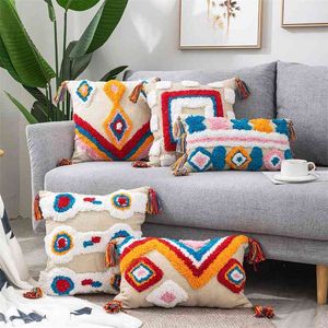 Funda de almohada decorativa Bohemia con borlas de macramé, fundas de almohada para decoración del hogar, funda de cojín de lujo de 45x45cm para sofá cama 210401