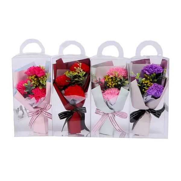 Bouquet décoratif fête des mères cadeau Roses savon fleurs oeillet bouquet PVC boîte décoration accessoires fleur artificielle décor à la maison P0826