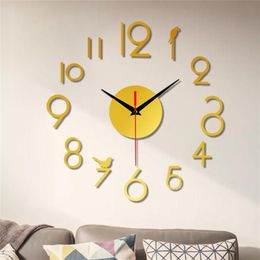 Horloge décorative montre moderne bricolage muet mur décor à la maison bureau 3d miroir Surface autocollant horloges géant sans cadre Tool2417