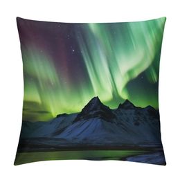 Decorativas acogedor suave y cubierta de caja de almohada de tiros de lujo, aurora verde azulado Islandia Northern Square Cushion Cushion For Couch Auto Dormitorio