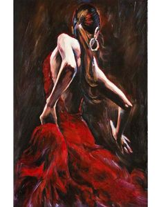 Peintures décoratives dansantes pour mur de salon, danseuse de Flamenco espagnole en robe rouge, toile peinte à la main art6264574