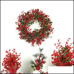 Decoratieve feestelijke feestartikelen Huis GardeCorale Bloemen Kransen 30/40 CM Kerstmis Rood Fruit Vine Circle Big Pine Cone Kroon Handen