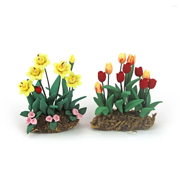Figurines décoratives 1/12 Dollhouse Miniature Accessoires Mini Tulip Donquils Morny Glory Simulation Garden Flower Modèle pour Doll House