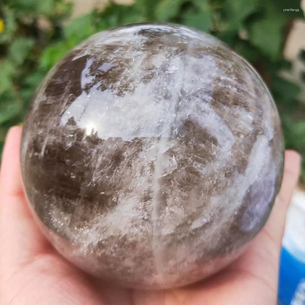 Figurines décoratives 1.1kg boule de cristal naturel fumant sphère de Quartz fumée Citrine pierre précieuse Reiki guérison