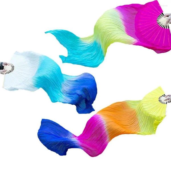 Figuras decorativas 1/2pc 150 cm de longitud Vender a la Sra. Fan de baile de baile Gradiente Color Dancer Practice Long Imitation Dance Props Silk Fans de seda