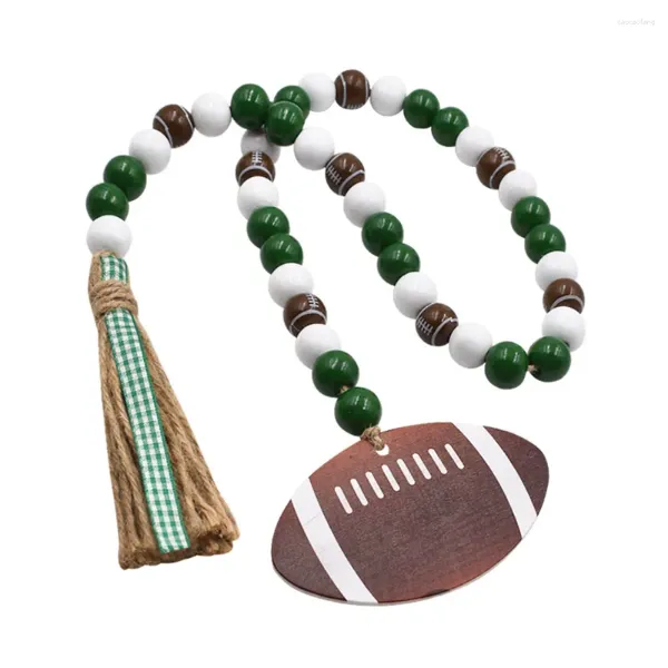 Figurines décoratives 1 / 2pcs Green Creative Football Perles en bois Bois 32,3 pouces Cordels Festivals Decorations Garland Decorations