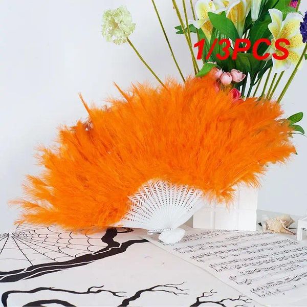 Figuras decorativas 1/3pcs Crafts de plumas Mostrar Halloween Plegable Fan de boda Propiedades de fiesta de bodas hechas a mano