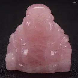 Figurines décoratives 1,5 pouce à main sculpté naturel rose quartz Maitreya Happy Riing Bouddha Statue